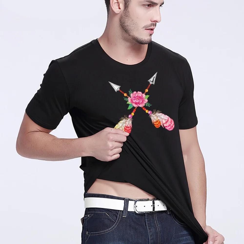 Summer Men T Shirt 2022 Fashion T-Shirts Hip Hop Short Sleeve Casual Feather Print Streetwear Top Round Neck Clothes Pullover