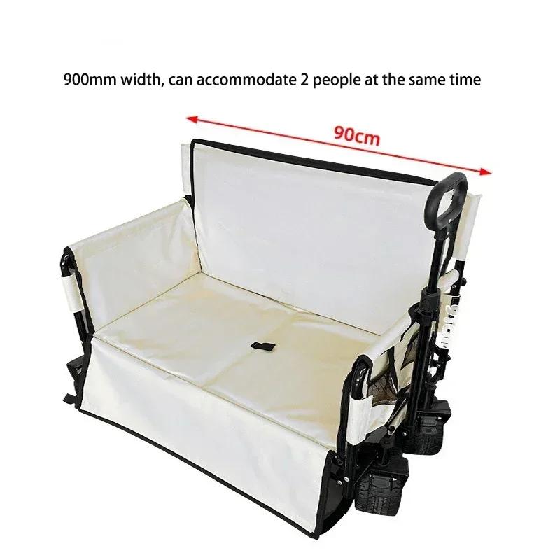Multifunctional Camping Wagon Cart Convertible To Sofa & Trailer, with 360° Wheels,  Folding Trolley for Outdoor Camping, Picnic