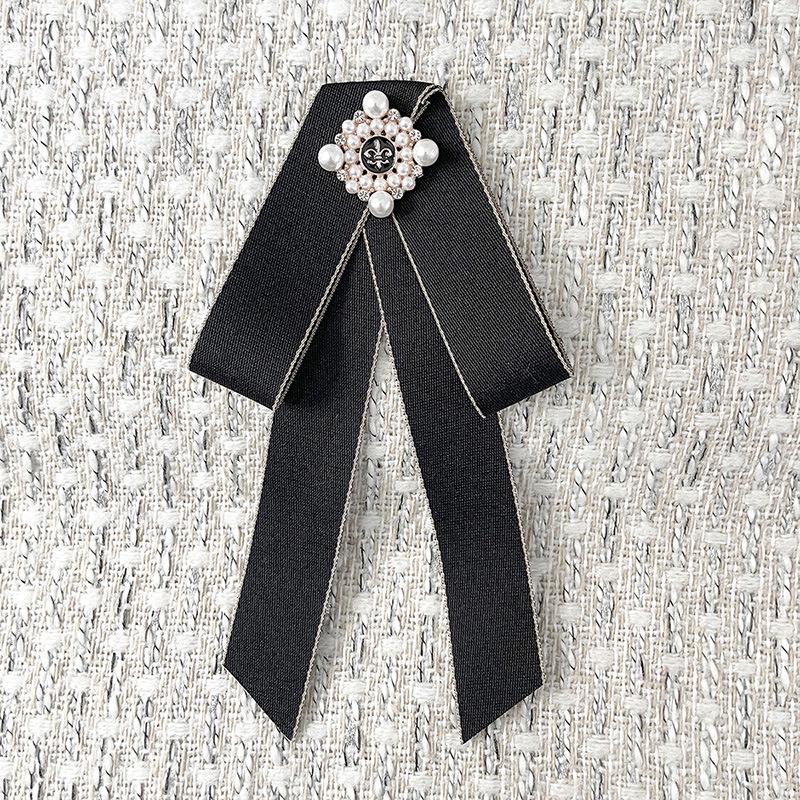 Korean Retro Unisex Floral Bow Tie Brooch with Pearl Accent
