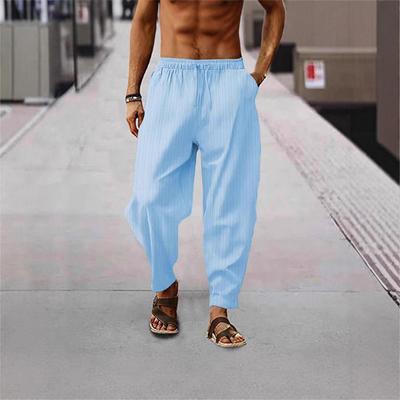 Męskie Codzienne Luźne Spodnie Sportowe Hip Hop Bawełna Len Paski Oddychające Luźne Wygodne Męskie Długie Spodnie