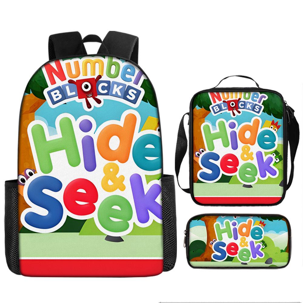 Digital Building Blocks Numberblocks School Bag Large Capacity Game Backpack Satchel Bag Pencil Bag Backpack Three-piece Set