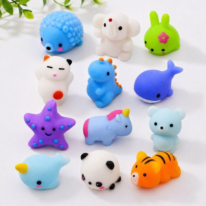 Pack de 12 Mini Squishy Animaux Kawaii 4 à 5 cm – Jouets Anti-Stress à Presser, Malaxer, 12 Modèles Assortis, Jouets Sensoriels