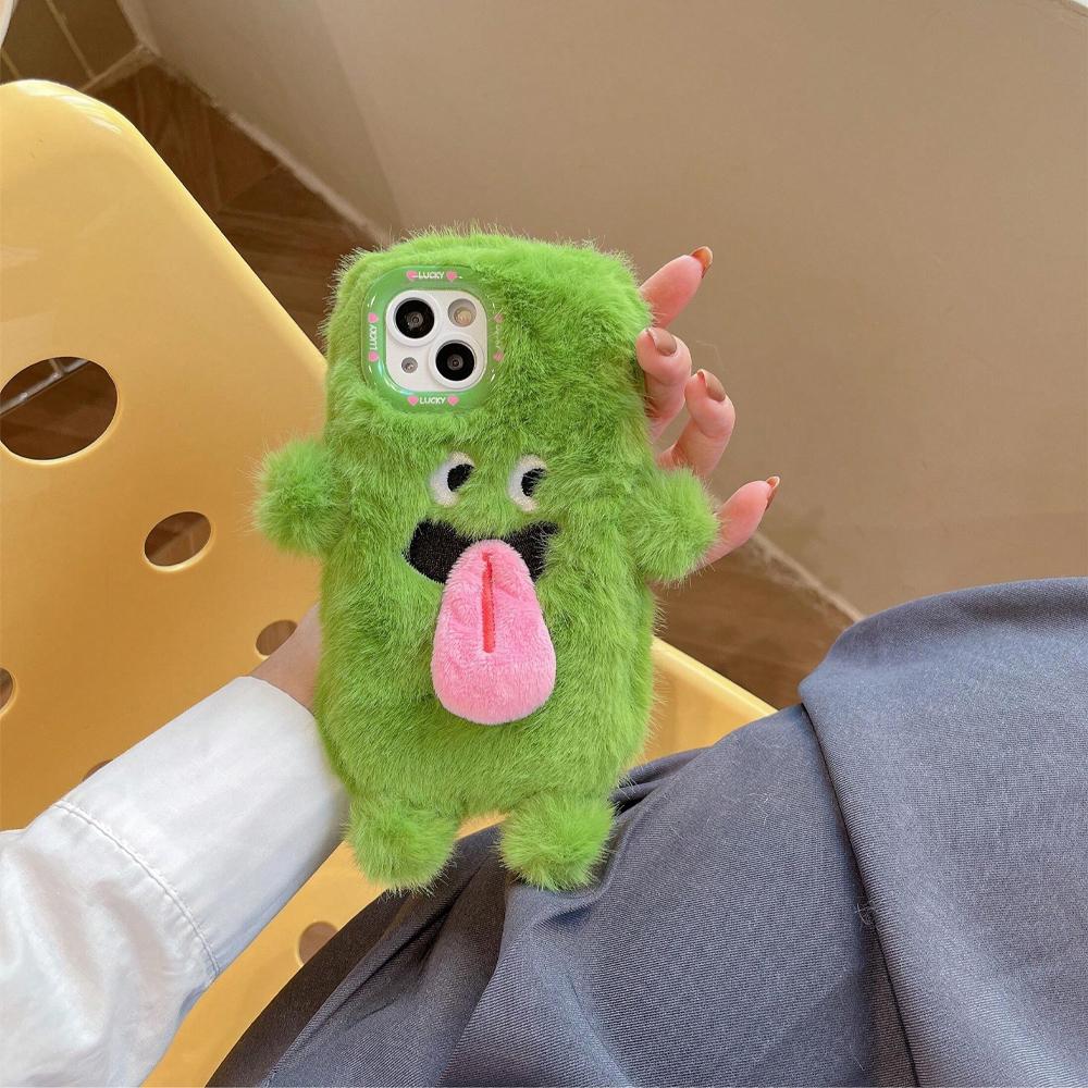 Cute Plush Magnetic Tongue-Sticking Little Monster Phone Case For iPhone 15 14 11 12 13 Pro Max Creative Anti-Drop Phone Cover