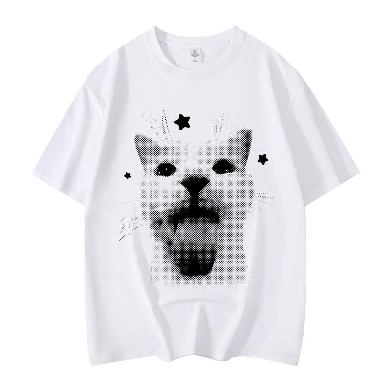 T-shirts Graphiques Meme Chat Drôle Hommes Femmes Vêtements Y2k T-shirts Oversize Tendance Mode Vintage T-shirt Manches Courtes