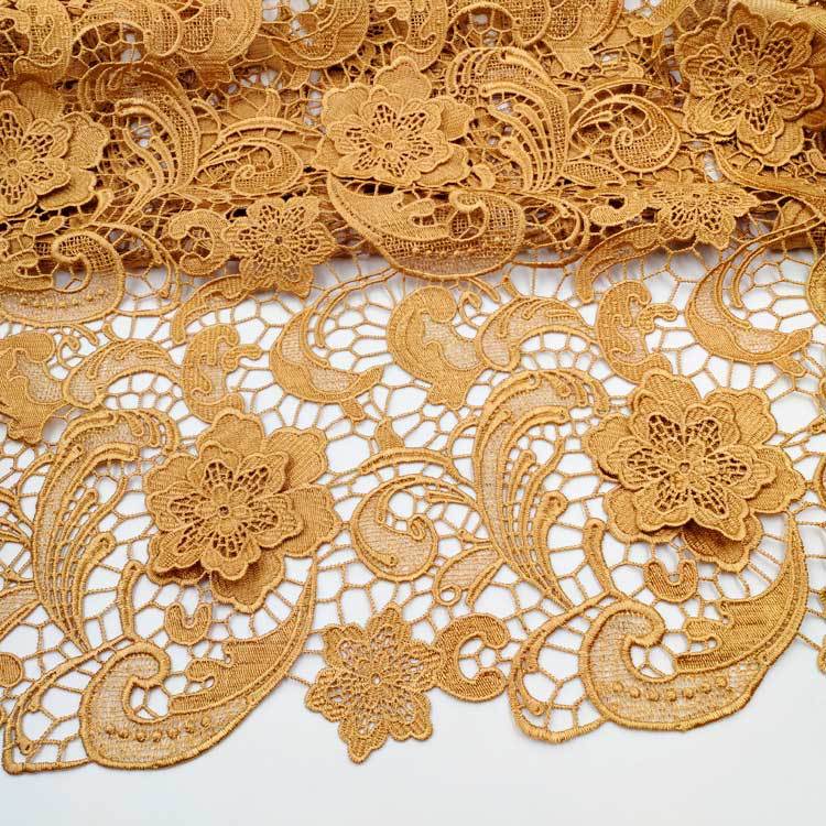 Water-Soluble Lace Fabric, Polyester Silk Embroidery Full, Heavy Industry Ordering, Gold, Cashew Pattern Embroidery Cloth