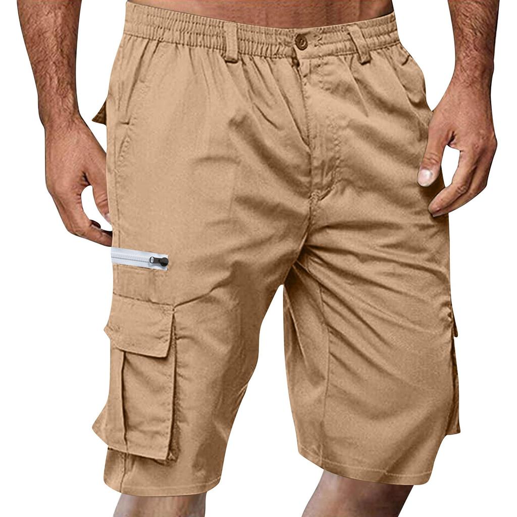 Men's Summer Multi-Pocket Cargo Shorts Casual Summer Hiking Shorts Elastic Waist Shorts