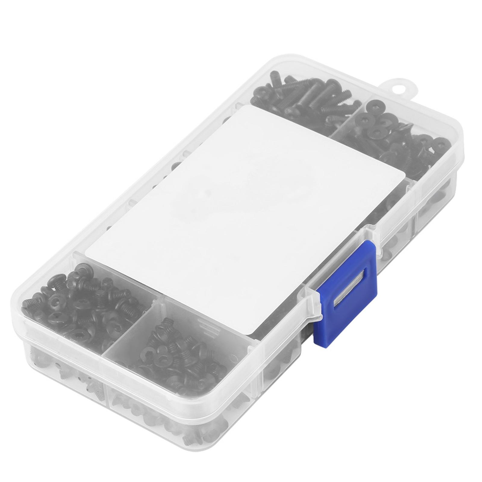 

720pcs M3*4 6 8 10 12 Black Alloy Steel Flat Head Hex Socket Screws with Plastic Box