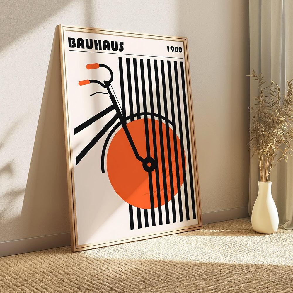 Retro Bauhaus Bicycle Geometric Shape Line Wall Art Prints Canvas Painting Poster Picture for Living Room Waterproof Home Decor