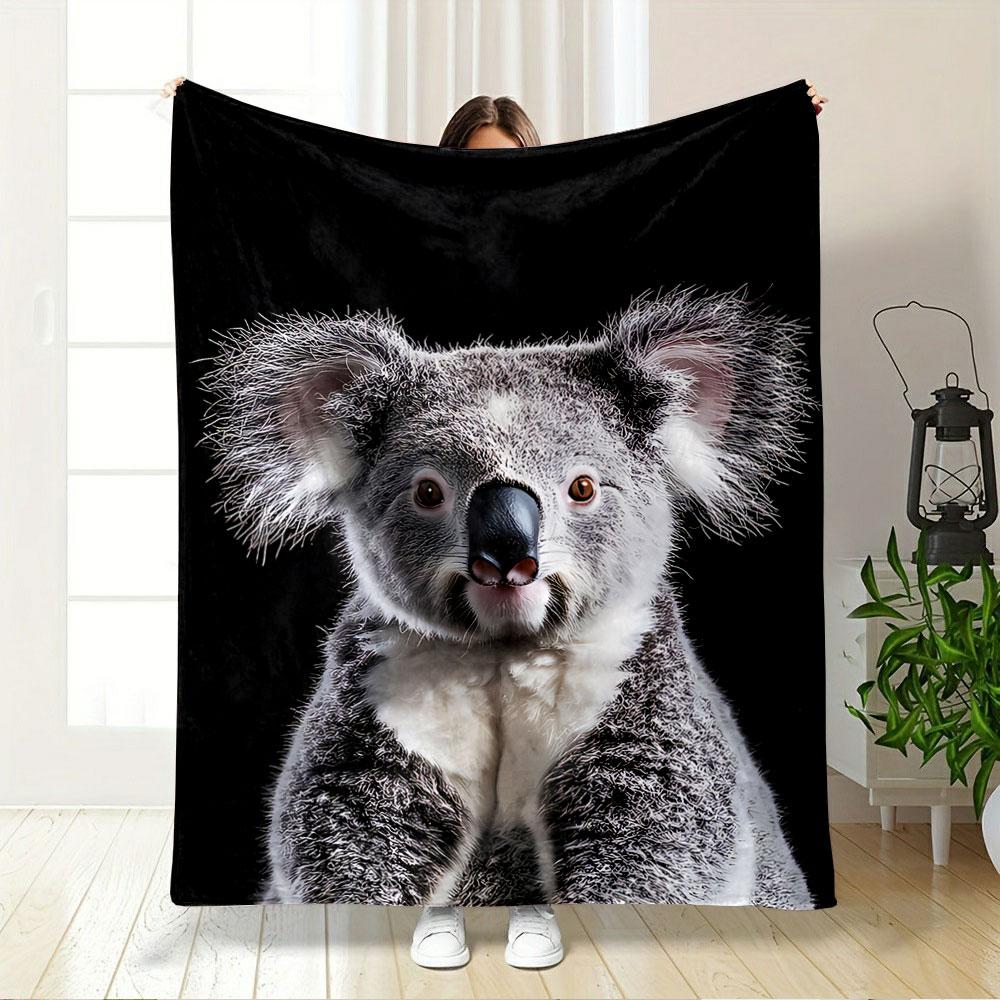 Cozy Koala on Black Blanket for all seasons blanket lunch break throw gift