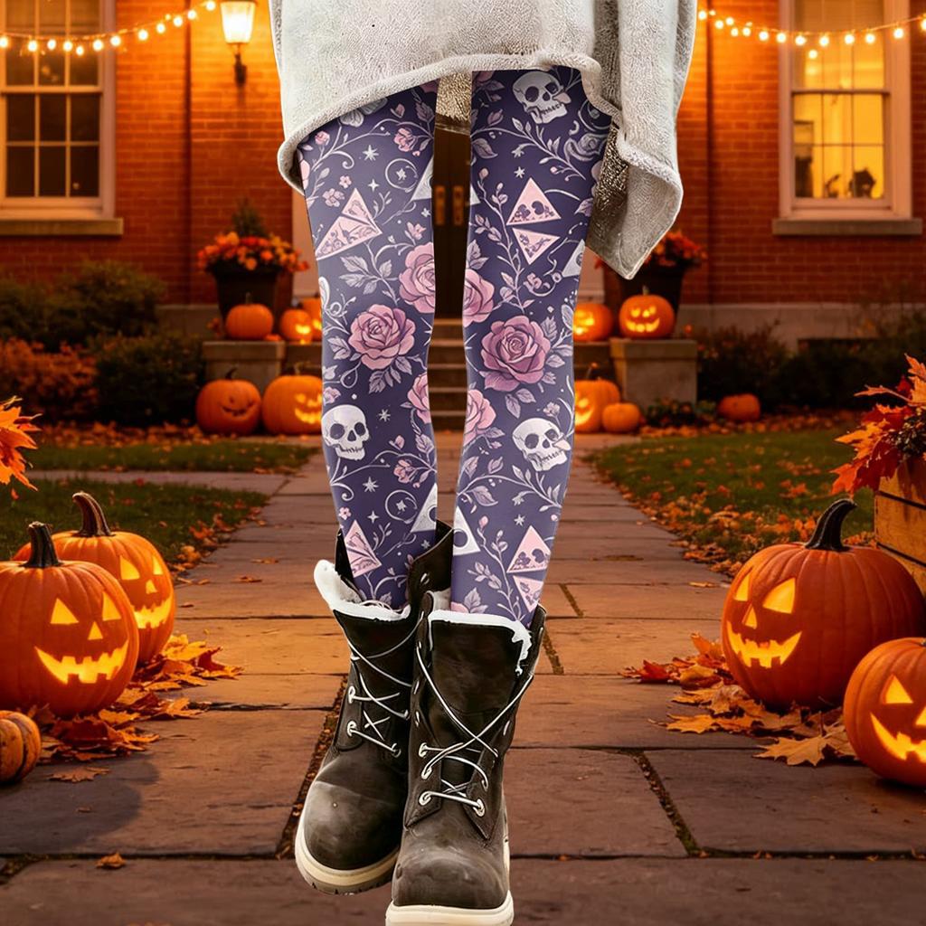 Women's Halloween Print Stretch Leggings for Casual Wear