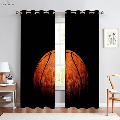 2pcs Competitive Sports Basketball 3D Stereo Printing Curtains Polyester Fiber Living Room Kitchen Kids Room Decorative Curtains