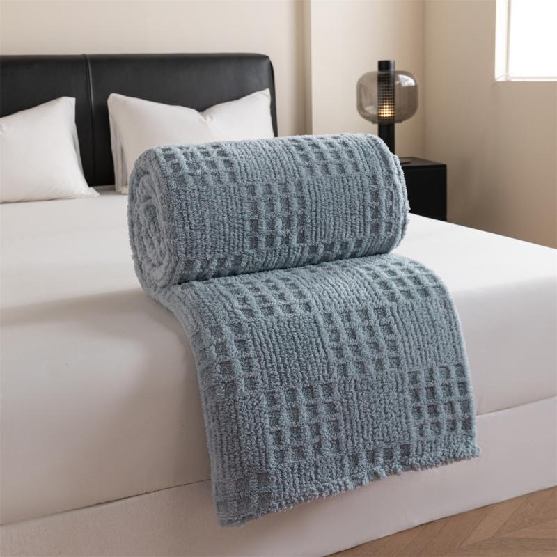Reversible Waffle Jacquard Blanket - Multi-functional, Can Be Used As a Throw or Cover, Thick Plush,