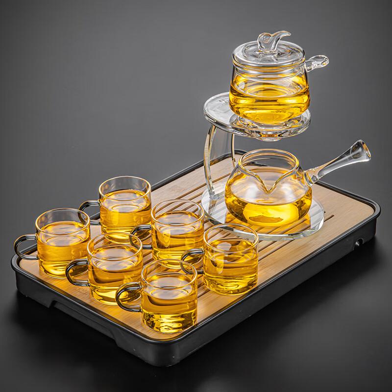 Laino Automatic Glass Tea Set with 6 Cups and Black Tray