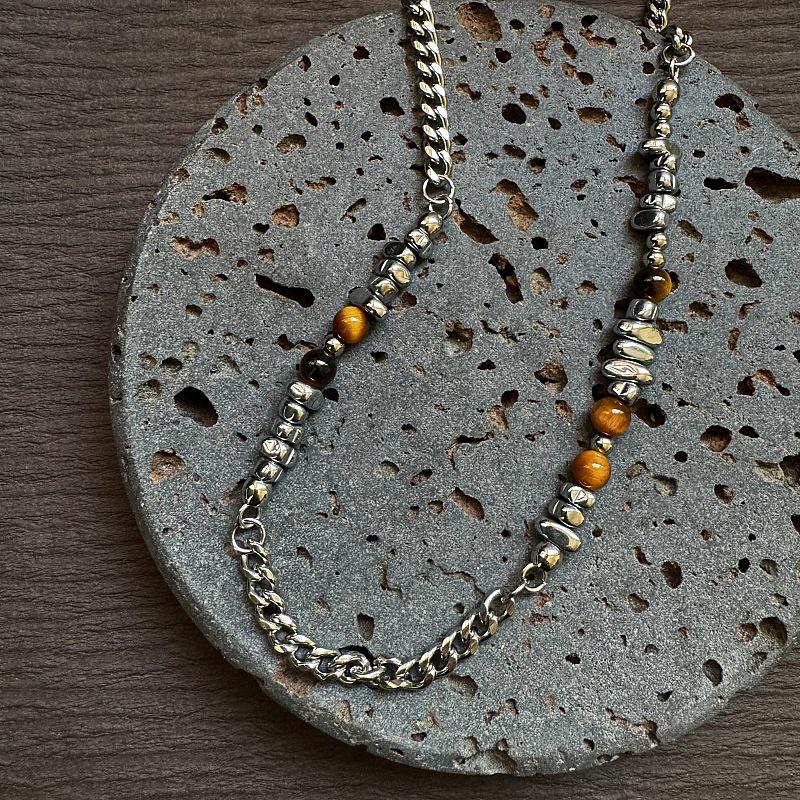 Gaga Retro Tiger Eye Necklace: Minimalist, High-End Beaded Sweater Chain