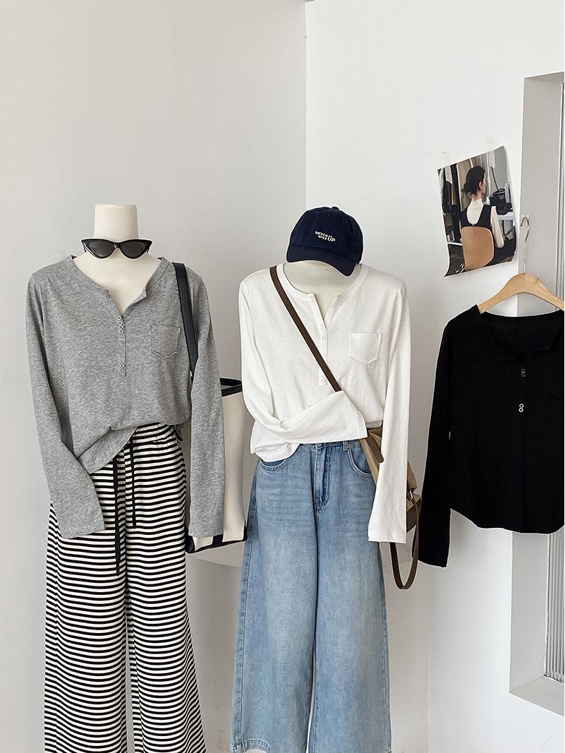 

Korean Summer Style 8-Button Scissor Collar Snowflake Cotton Long-Sleeve Versatile Casual Loose T-Shirt for Women M (80-110 cm) хизер серый