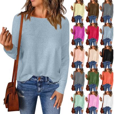 Women's Long Sleeve Sweater Casual Versatile Round Neck Sweater Color Top