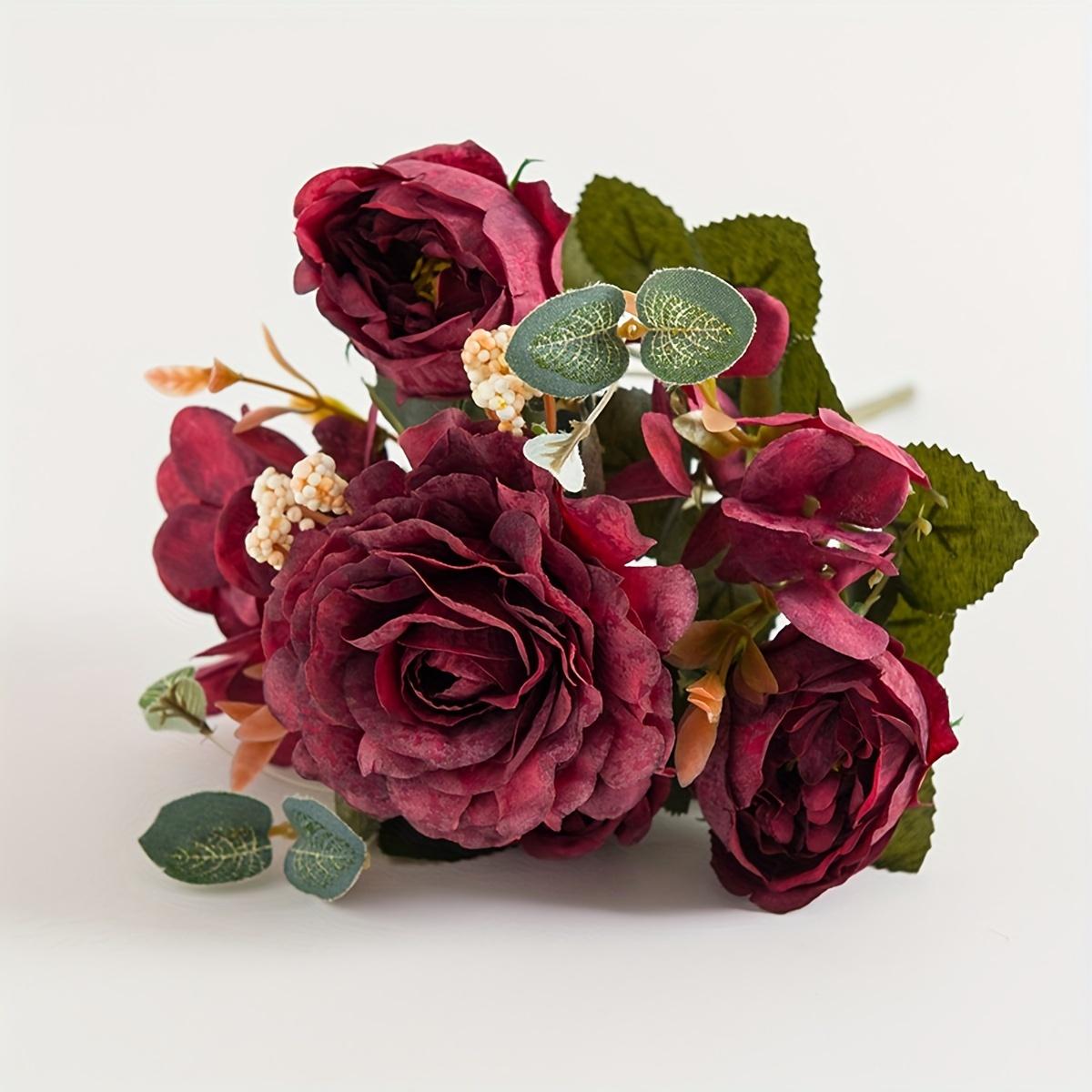 2 Paquets de 12 Têtes Pivoines Roses Artificielles, Bouquet Floral en Tissu Vintage, Roses Artificielles en Plastique pour Décoration de Maison Mariage, Bouquet de Mariée, Saint-Valentin