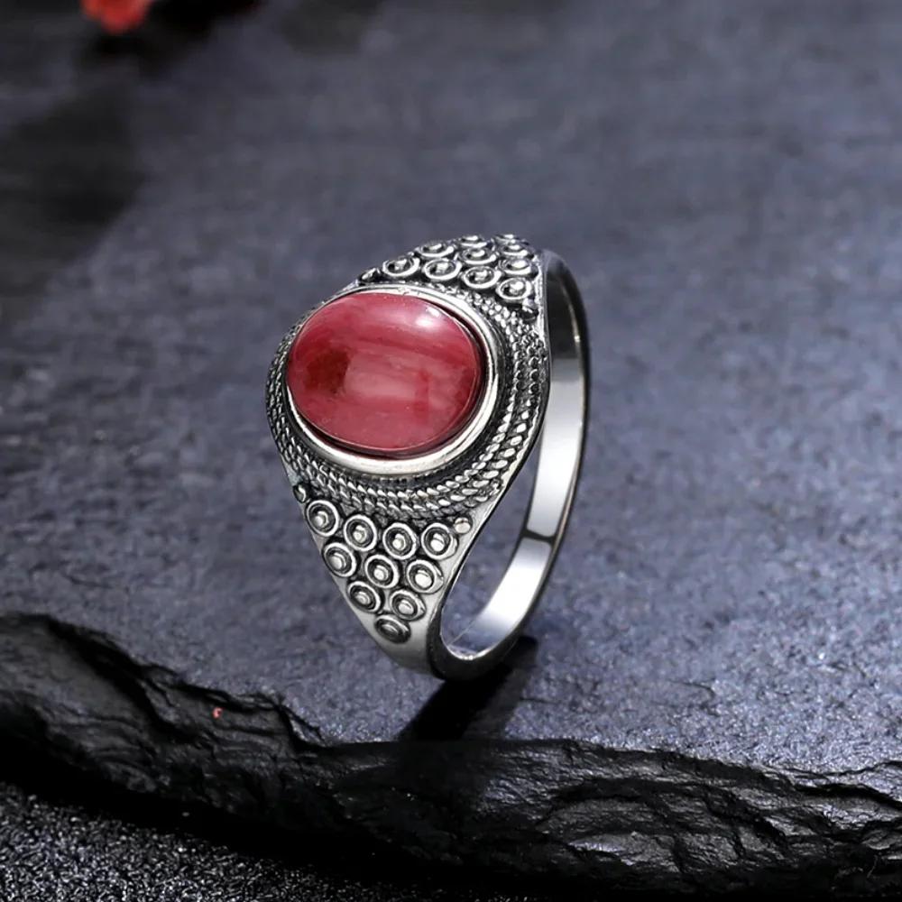 Luxury Rhodochrosite Zircon Ring  New S Silver Ring Wholesale Oval Tiger's Eye Rings Gift for Women