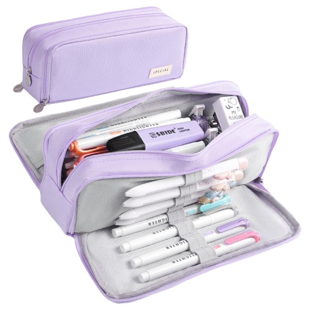 4 Compartments Pencil Pouch Zipper Closure Pen Case Large Pencil Bag  For Girls