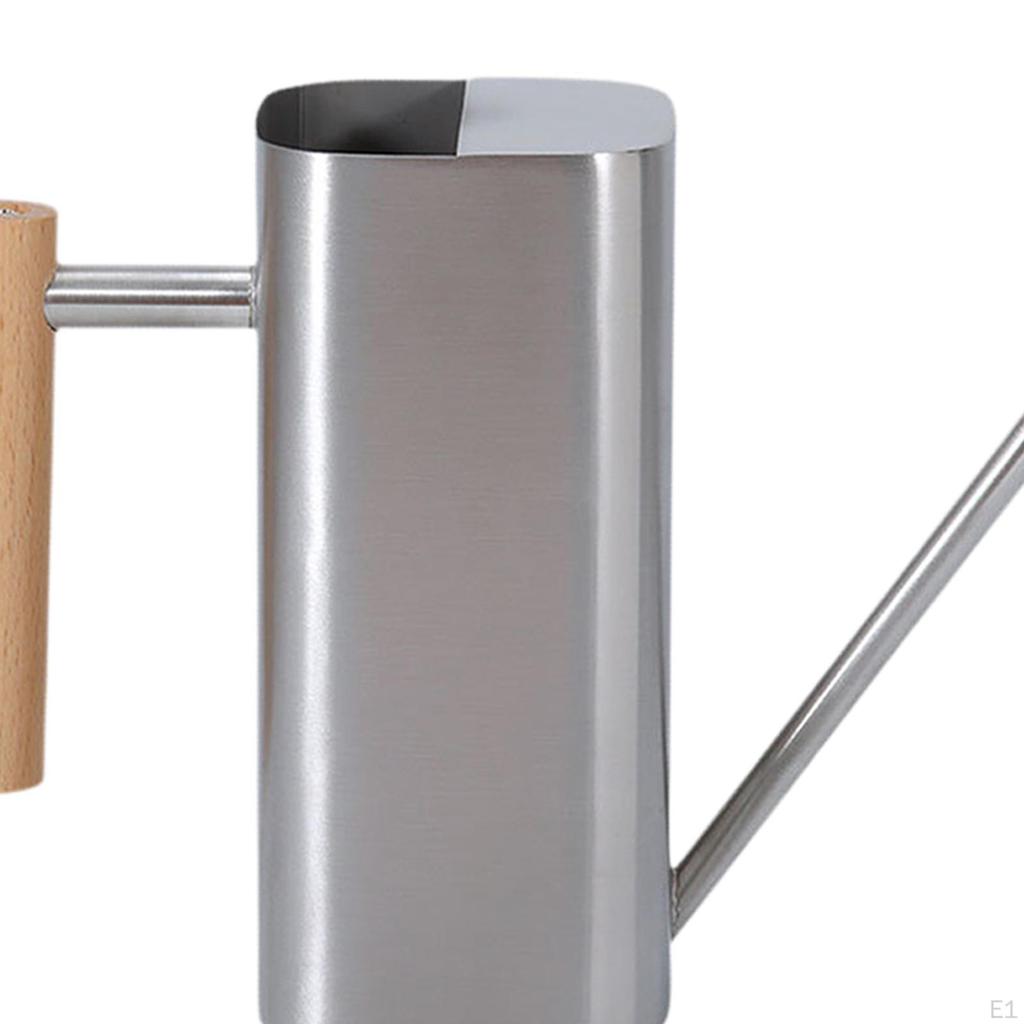 0.8L Stainless Steel Watering Can with Long Spout Gardening Kettle for House Plants Wooden Handle