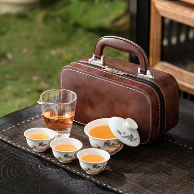 Suet Jade White Porcelain Travel Tea Set Outdoor Portable Ceramic Cover Bowl Teacup Business Annual Meeting Gift