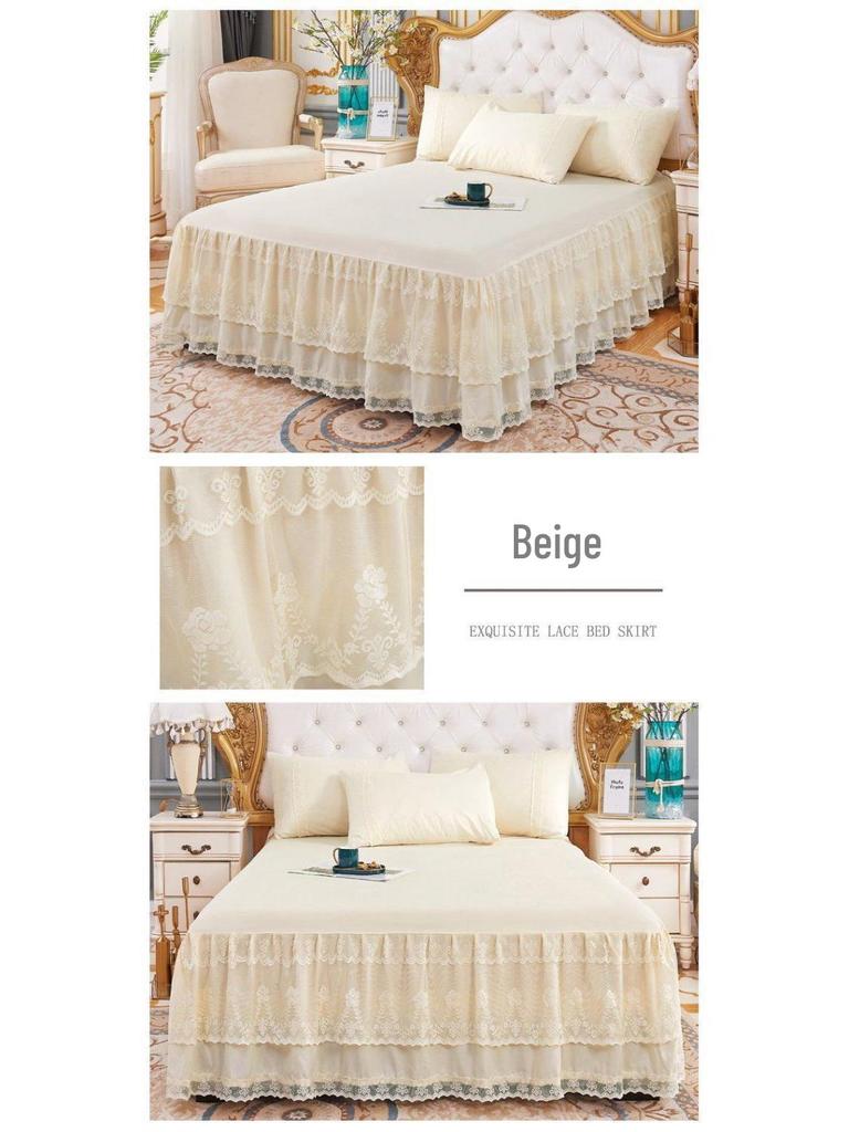 Princess Lace Ruffle Bed Skirt Set - Single Piece Bed Sheet & Mattress Protector