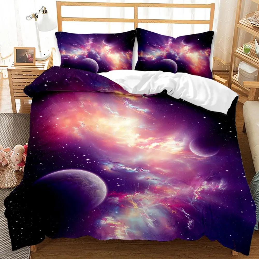 3D Galaxy Duvet Cover Set Single double Twin/Queen 2pcs/3pcs/4pcs bedding sets Universe Outer Space Themed Bed Linen 2