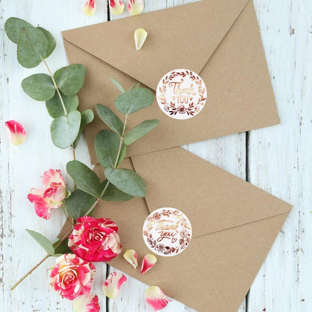 2.5 Cm, Roll Up, Thank You Sticker, Olive Branch, Hot Rose Gold, Self-adhesive Sticker, Label, Sticker, Commercial Sticker, Party Decoration