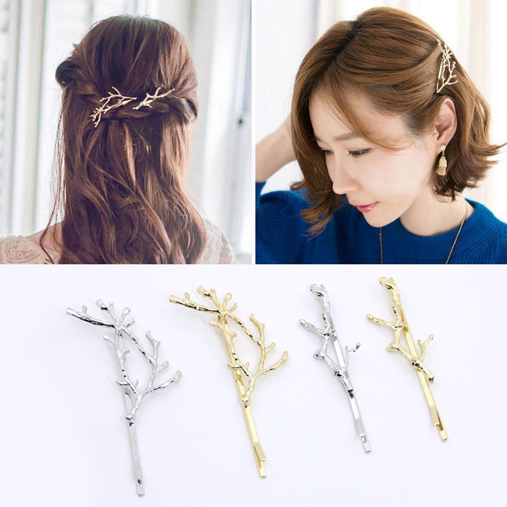 

2PCS Fashion Barrette Girls Women Metal Jewelry Branch Leaves Hair Clip Hairpin