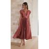 Women's V Neck Sleeveless Midi Dress Loose Mid Waist Pleated Satin Wedding Guest Sundress