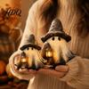 Decorative Lantern for Haunted House Halloween Ghost Wizard Hat Resin Figurine with LED Lantern Vintage Witch Collectible Gothic Home Ornaments