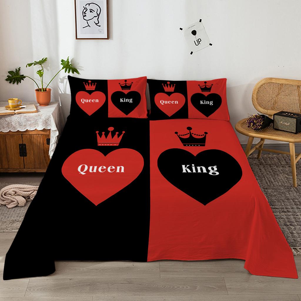 Zestaw 4-częściowy pościeli Crown Double Heart, zawierający 1 prześcieradło płaskie, 1 prześcieradło bardzo duże, 2 poszewki na poduszki (Ciepło, Para)