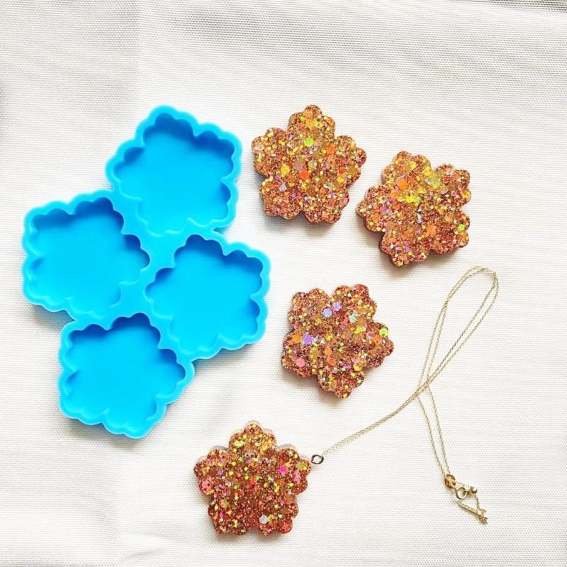 Flower Shaped Silicone Resin Mold 4 Cavity Door Hand Palms Shape Jewelry Pendant Epoxy Mold Necklace Decors Gift
