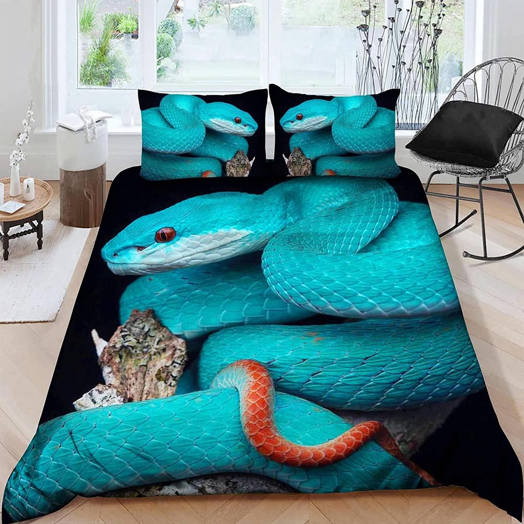 Green Snake Quilt Cover - Animal Theme Bedclothes Ideal For Boys & Men In Double Queen & King Sizes