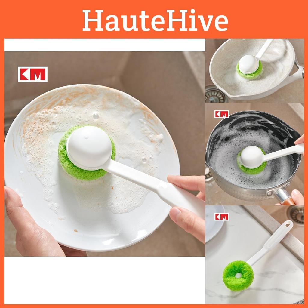 Nonstick Pan Scrubber With Pp Handle And Sponge For Dishwashing Tool