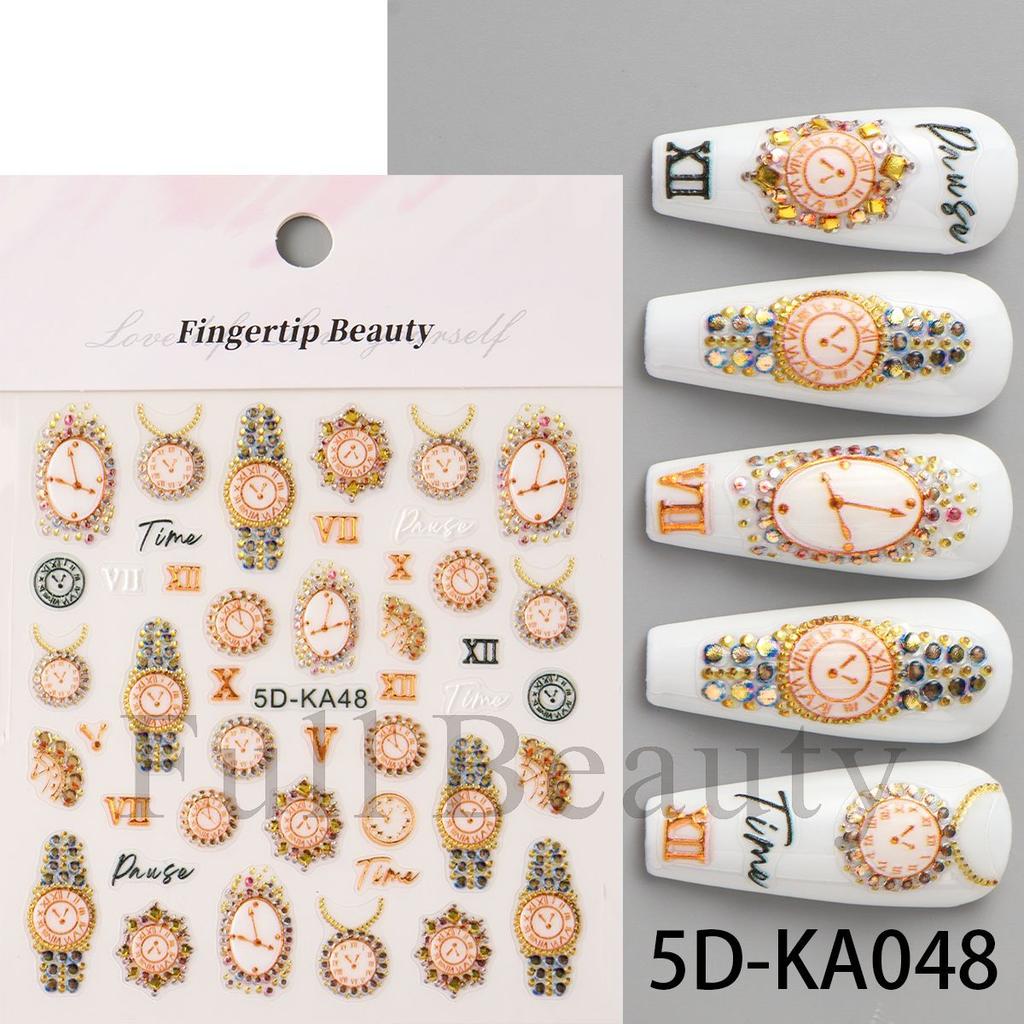 Nail Art Relief Sticker Retro Style Gold Watch Watch Necklace Nail Art Adhesive Sticker