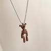 Autumn and Winter Coffee Colored Teddy Bear Sweatshirt Necklace with Hip Hop Design Niche Long Titanium Steel Sweater Chain New