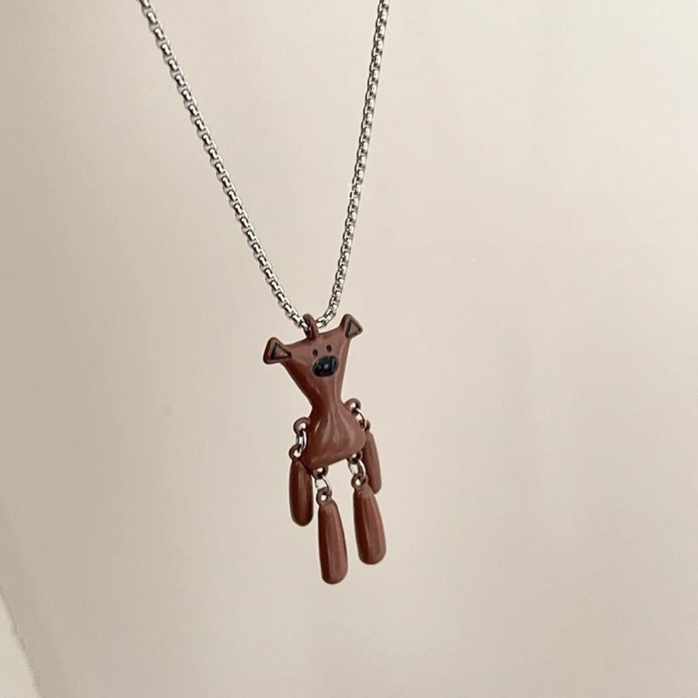 Autumn and Winter Coffee Colored Teddy Bear Sweatshirt Necklace with Hip Hop Design Niche Long Titanium Steel Sweater Chain New