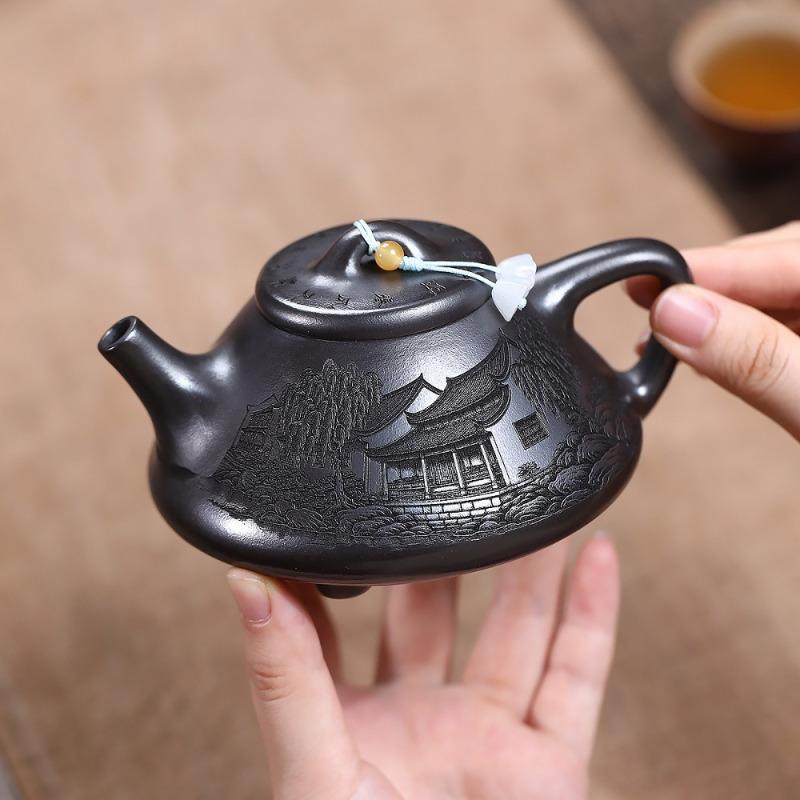 

250 мл Творческие Исинские фиолетовые глиняные чайники Ручной работы Каменная ложка-горшок Сырая руда Каменная желтая глиняная чайник Zisha Чайный набор Чайная посуда Ремесло