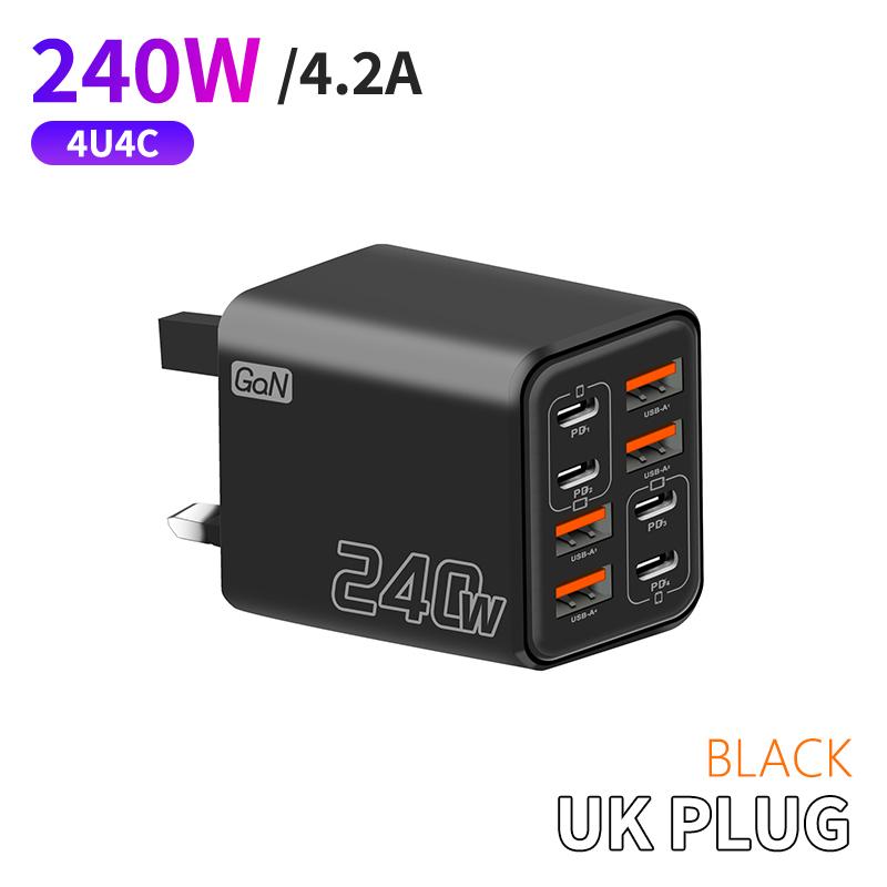 240W Gan Usb C Charger 8 In 1 Fast Charging Phone Charger Power Adapter For Phone Type C Eu/Us Plug Wall Charger