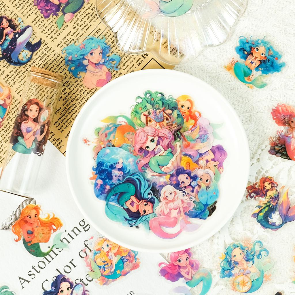 50 Fairy Tale Mermaid Princess Transparent Stickers Children's Reward Stickers DIY Photo Frame Glass Bottle
