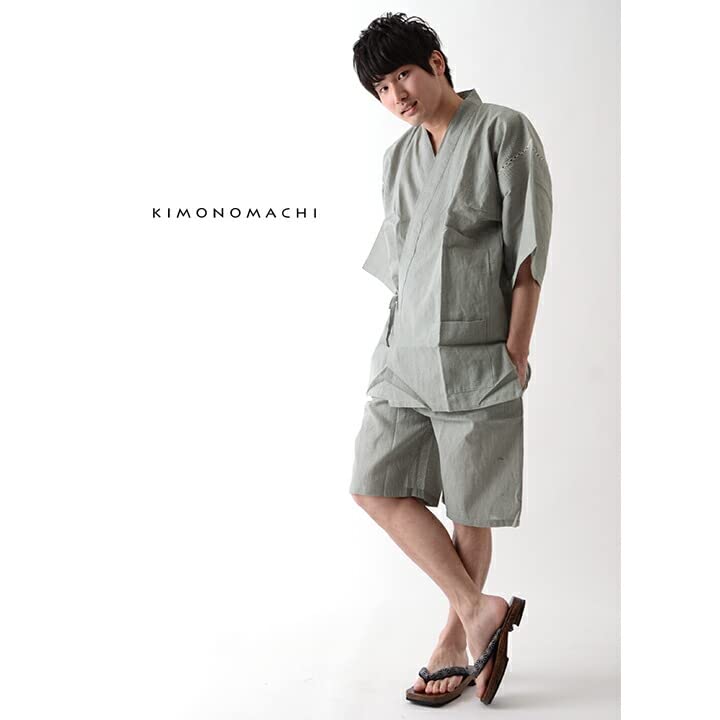 Kimonomachi Original Jinbei Šedé pruhované bavlněné prádlo Jinbei Velikost L Denní dárek Dárek do salonku Velká velikost [KIMONOMACHI] [Kjótský pánský otec's