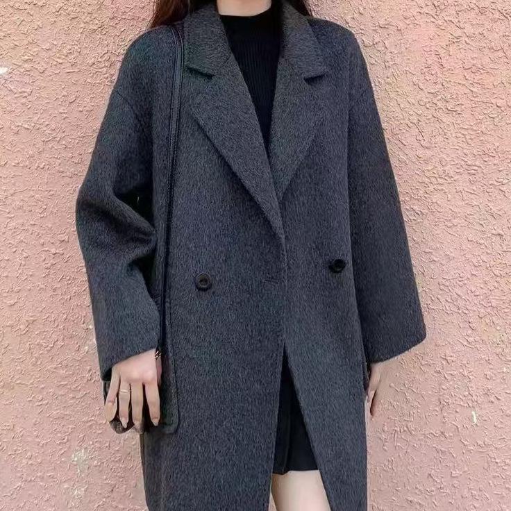 2025 Spring Women s Medium-Length Gray Wool Coat S серый