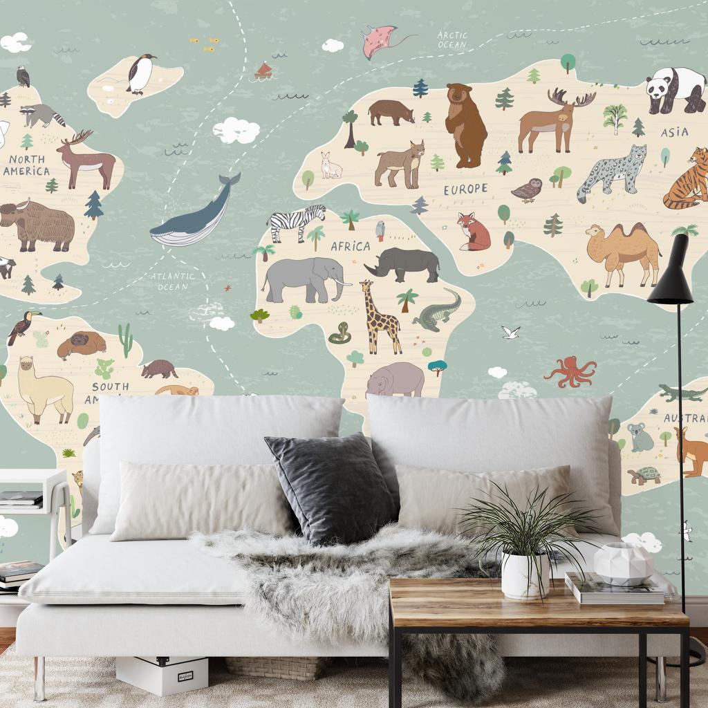 Photomural Colorful World Map Washable Fleece 254x184