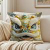 Fashion Traditional Dancing Lions Anime Lucky Cushion Cover Linen Pillowcase Soft For Sofa Bed Home Room Decor