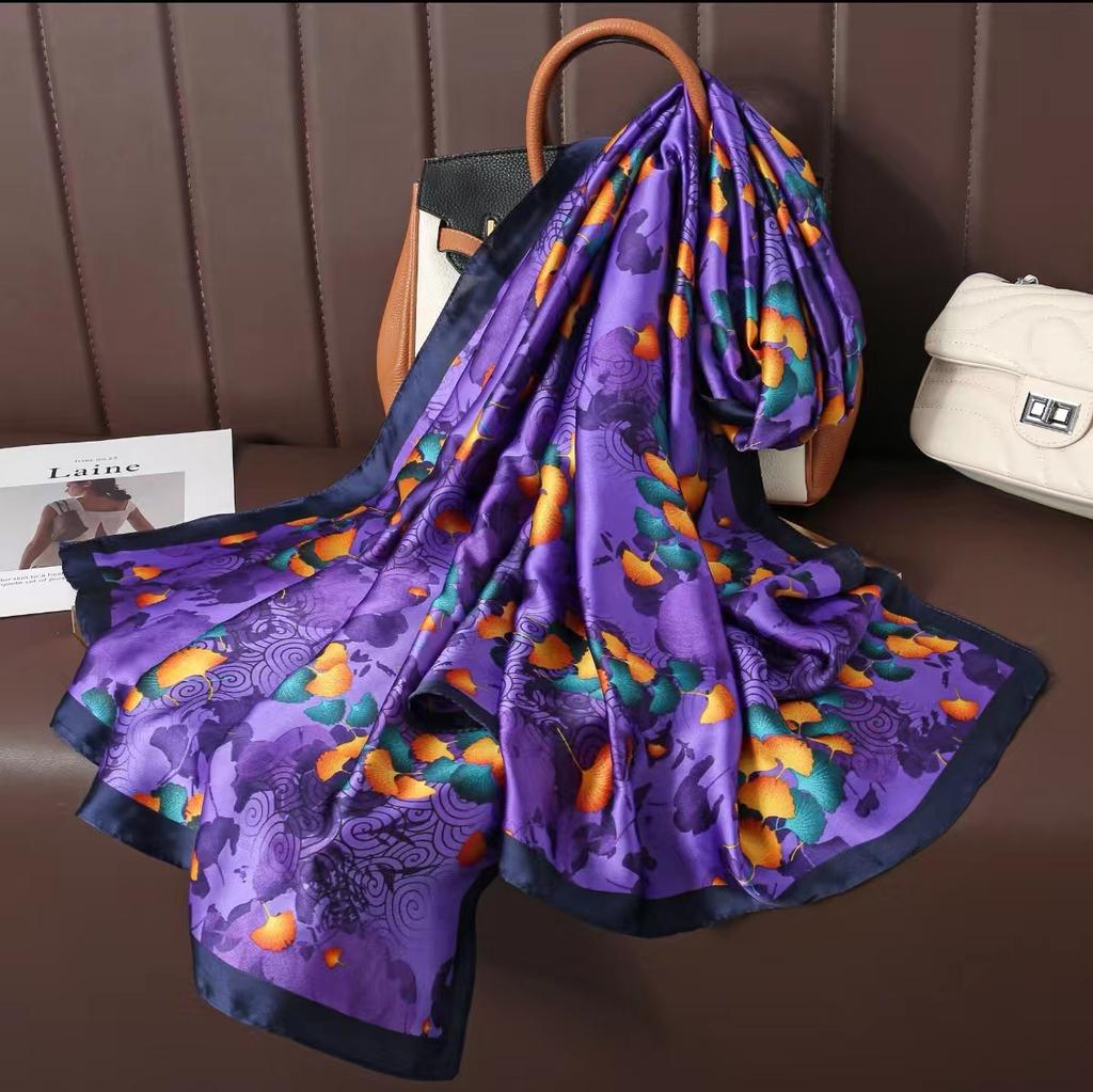 Cashew Fashion Scarf Simulation Silk Colour Blocking Temperament Beach Towel Female Silk Scarf Air Conditioning Shawl Outwear Scarf