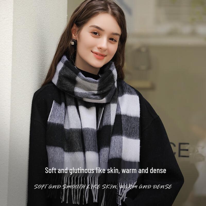 100% Merino Wool Plaid Scarf