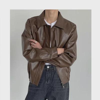 Korean Retro Leather Jacket: Stylish, Loose-Fit, Short, and Trendy Men's Autumn/Winter Coat.