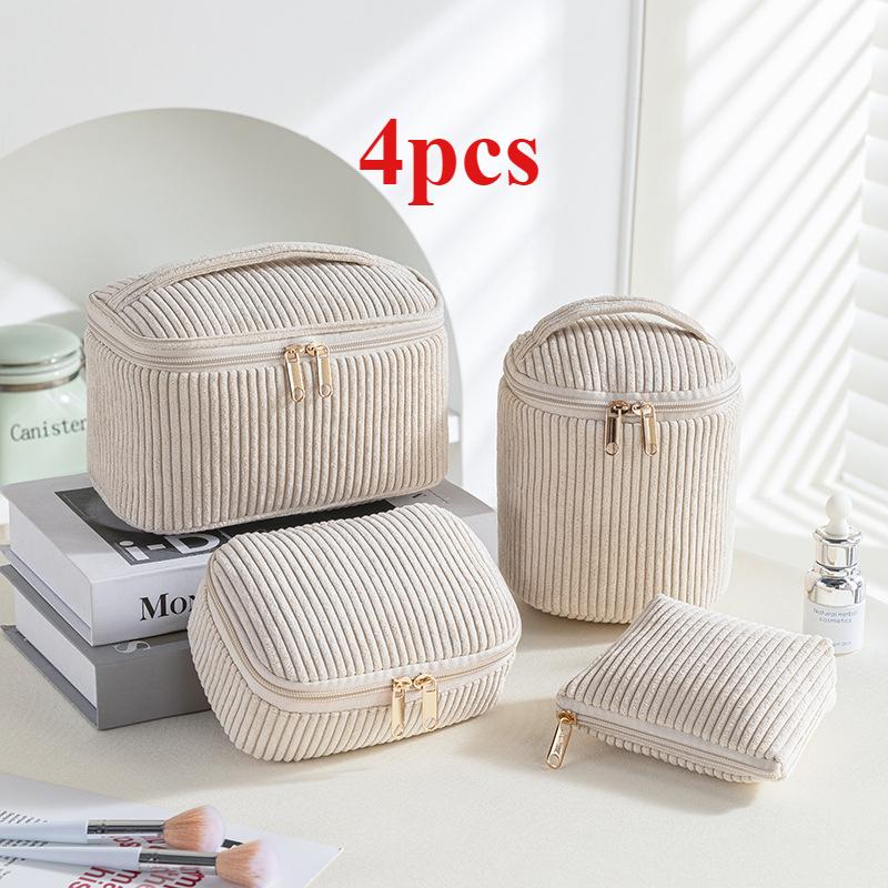 

4pcs/set Corduroy Cosmetic Bag Portable Handbag Velvet Large-capacity Storage Bag Multifunctional Lipstick Bag m белый