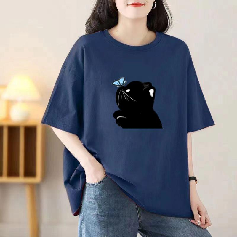 2024 New Women Cartoon Cute Tshirts Cotton Short Sleeve Print Tees O-Neck Kawaii Tops Casual